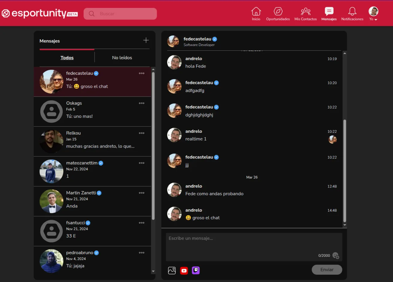 eSportunity — realtime chat