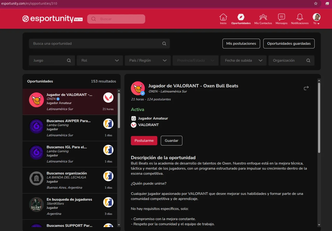 eSportunity — opportunities board